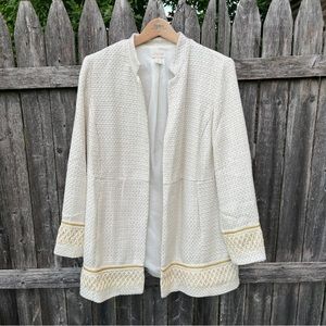 Chicos Boucle Woven Jacket Blazer with Gold Trim sz 1 S